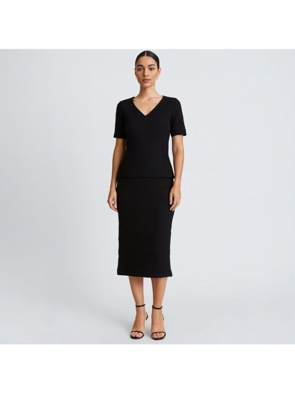 Vince Black 2-Piece Top & Midi Skirt Set – XS